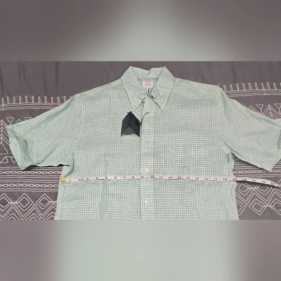 Brooks Brothers Irish Linen Green And White Gingham Regent Polo Size Medium - Picture 6 of 9